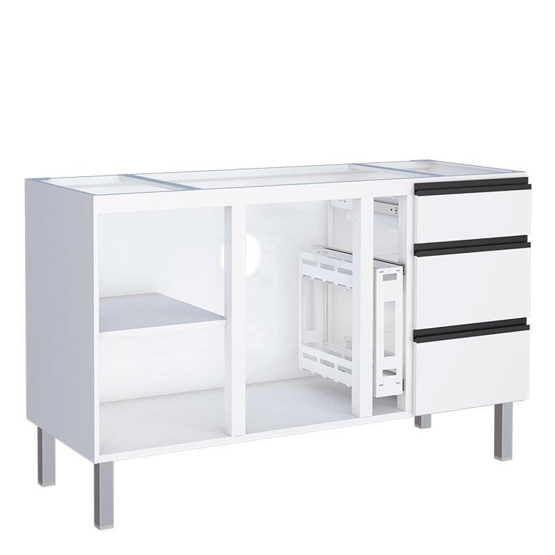 Gabinete de Aço Para Pia 150cm 3 Gavetas Cozinha Gaia Cozimax Branco 