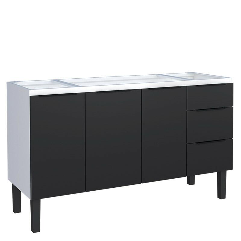 Gabinete de Aço Para Pia 150cm 3 Portas 3 Gavetas 144x85x50cm Júpiter Cozimax Preto
