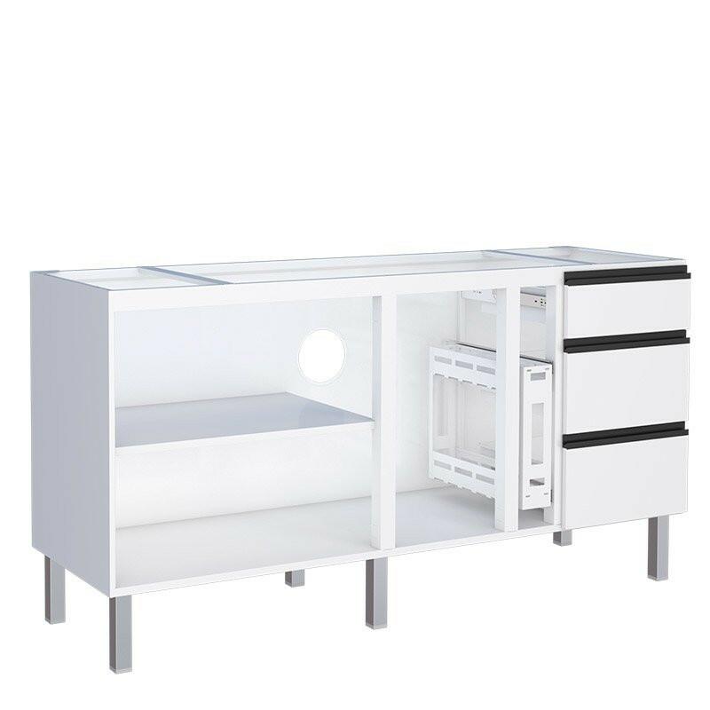 Gabinete de Aço Para Pia 180cm 3 Gavetas Cozinha Gaia Cozimax Branco 