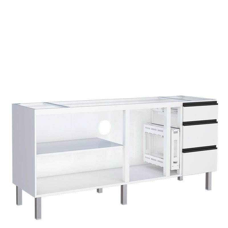 Gabinete de Aço Para Pia 200cm 3 Gavetas Cozinha Gaia Cozimax Branco 