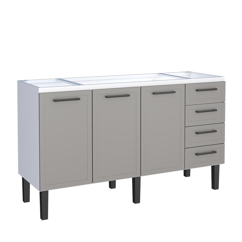 Gabinete de Aço Para Pia 160cm 3 Portas 4 Gavetas 153x91x52cm Juno Cozimax Cinza