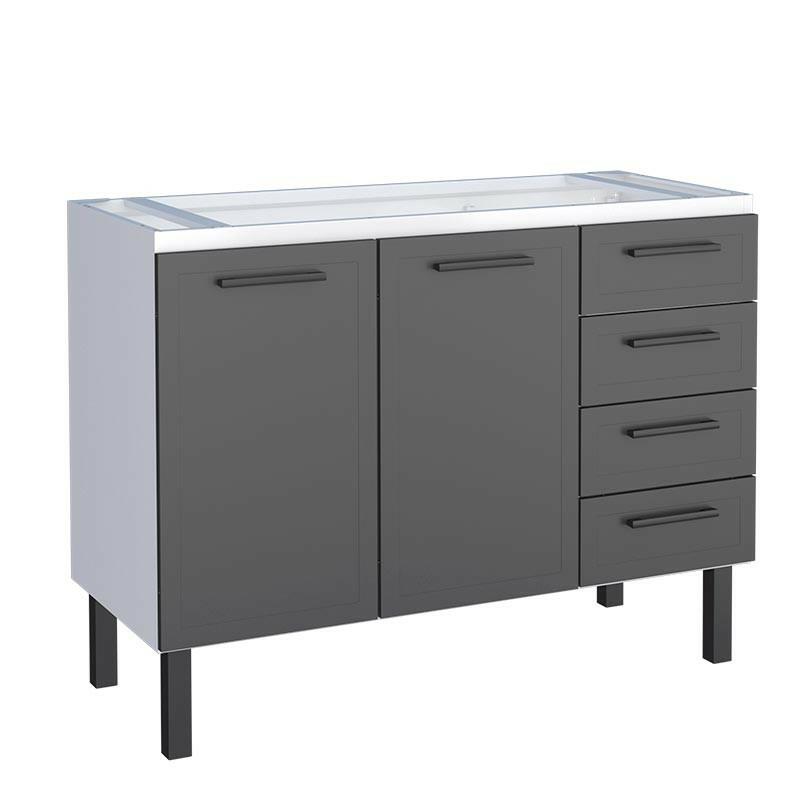 Gabinete de Aço Para Pia 120cm 2 Portas Juno/Apolo 4 Gavetas Cozimax Preto