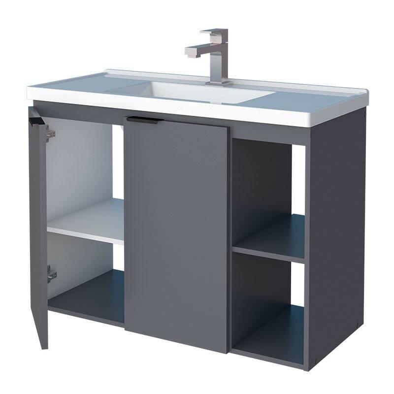 Gabinete Para Banheiro Madeira Aster 80 Com Lavatório Cozimax Cinza