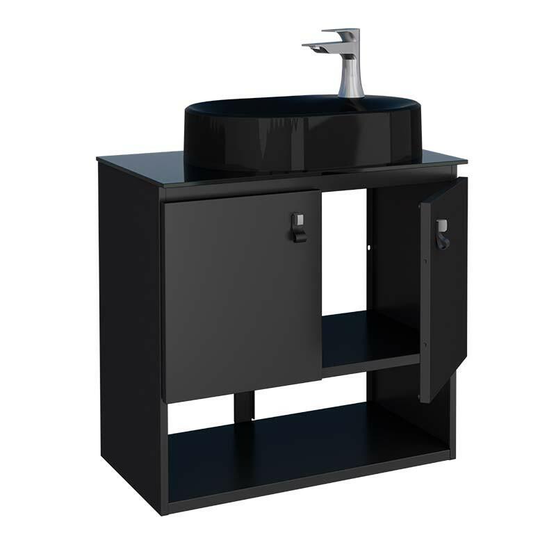 Gabinete Para Banheiro Aço Sem Cuba Baru 60 Cozimax Preto