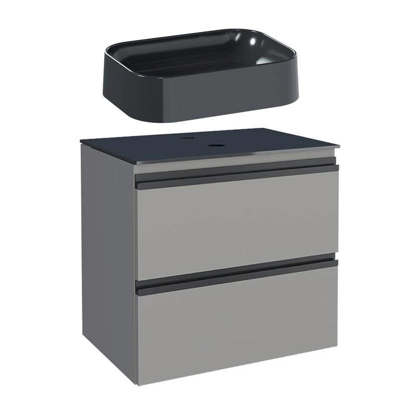 Gabinete Para Banheiro Aço com Cuba Luna Preta 60x57x44cm Gaia 60 Cozimax Cinza