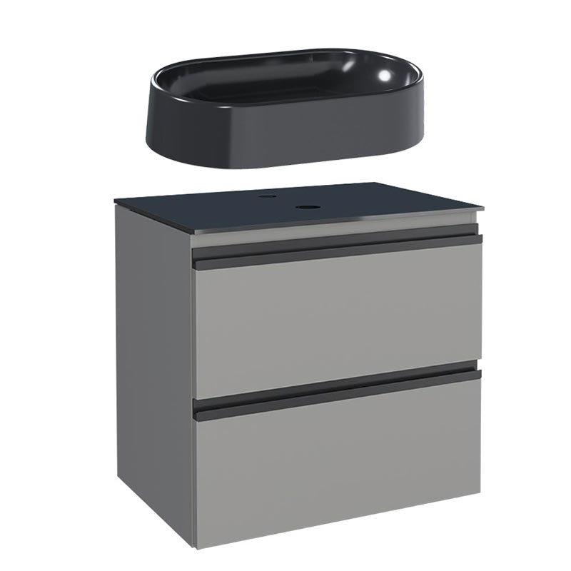 Gabinete Para Banheiro Aço 60x57x44cm com Cuba Nimbus Preta Gaia 60 Cozimax Cinza