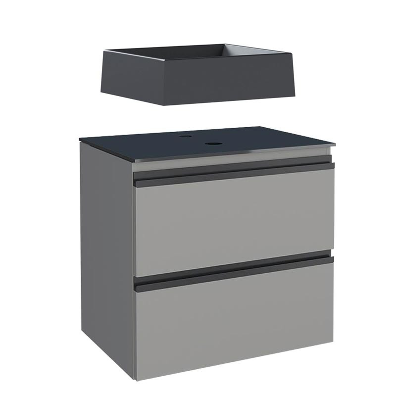 Gabinete Para Banheiro Aço com Cuba Prisma Preta 60x57x44cm Gaia 60 Cozimax Cinza