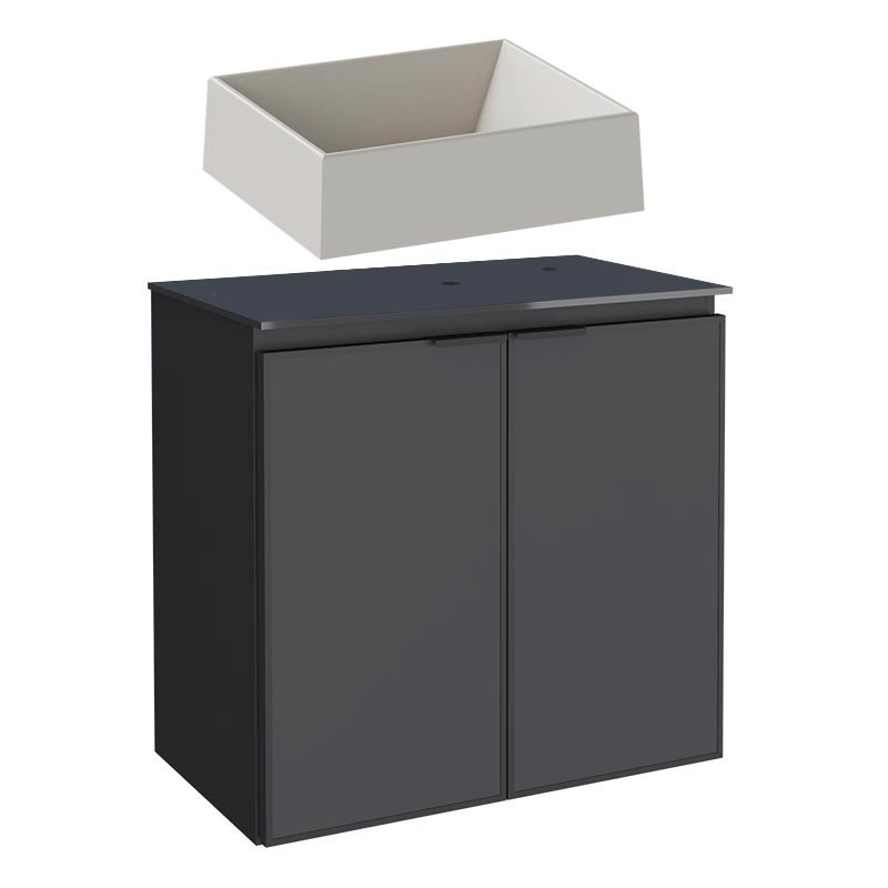 Gabinete Para Banheiro Aço 60x57x33cm Tampo Vidro Com Cuba Prisma Baunilha Umbu Cozimax Preto