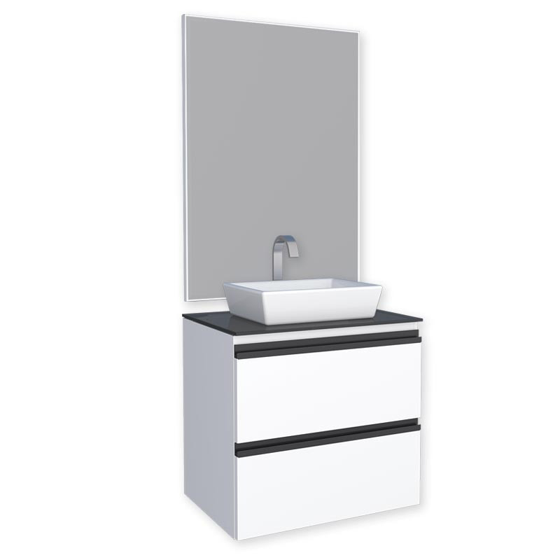 Conjunto Para Banheiro Aço Gaia 60 com Espelho e Cuba de Louça Linea Cozimax Branco