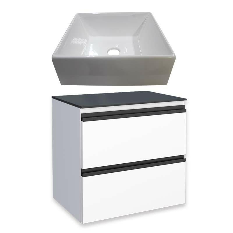 Gabinete Para Banheiro Gaia 60 com Cuba Prisma Cozimax Branco