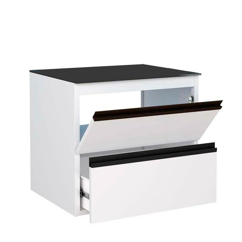 Gabinete Para Banheiro Aço Gaia 60 Tampo Vidro Sem Cuba Cozimax Branco