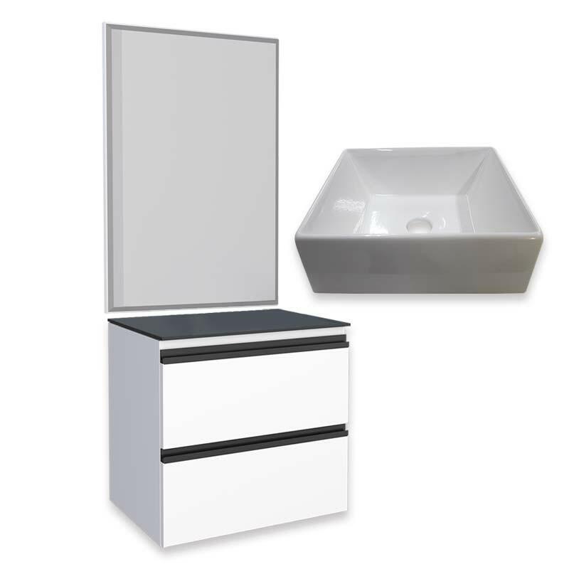 Conjunto Para Banheiro Aço Gabinete Gaia 60 Com Espelho e Cuba Prisma Cozimax Branco