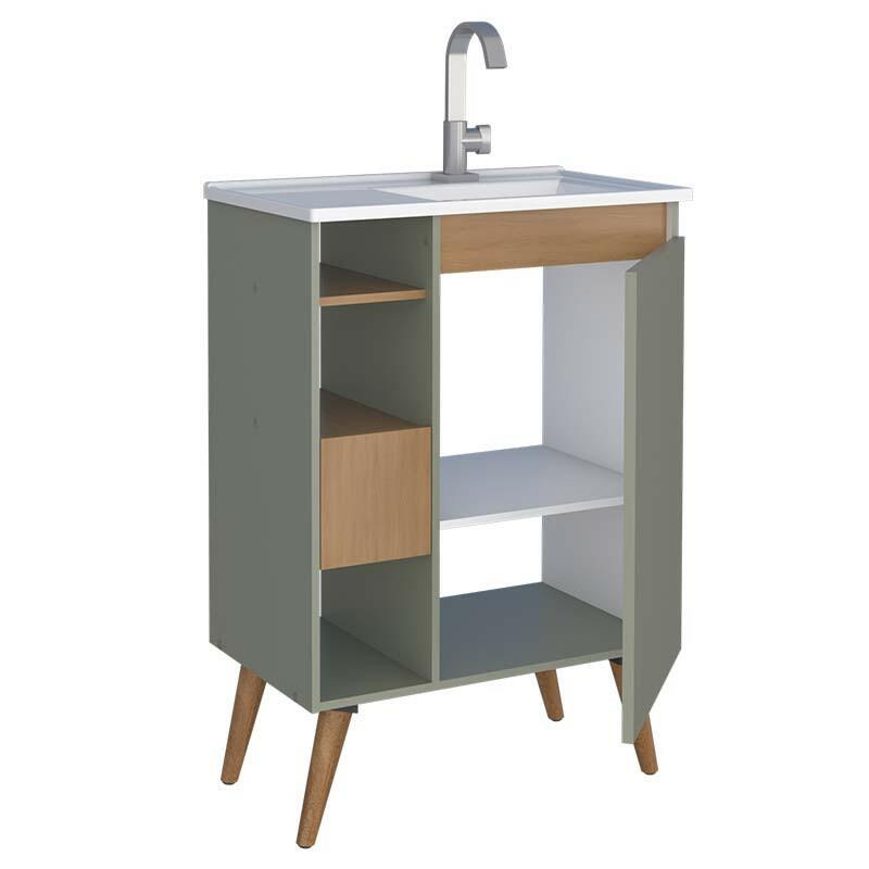 Gabinete Para Banheiro Madeira Lotus 60 Com Pés Cozimax Jequitiba/Verde