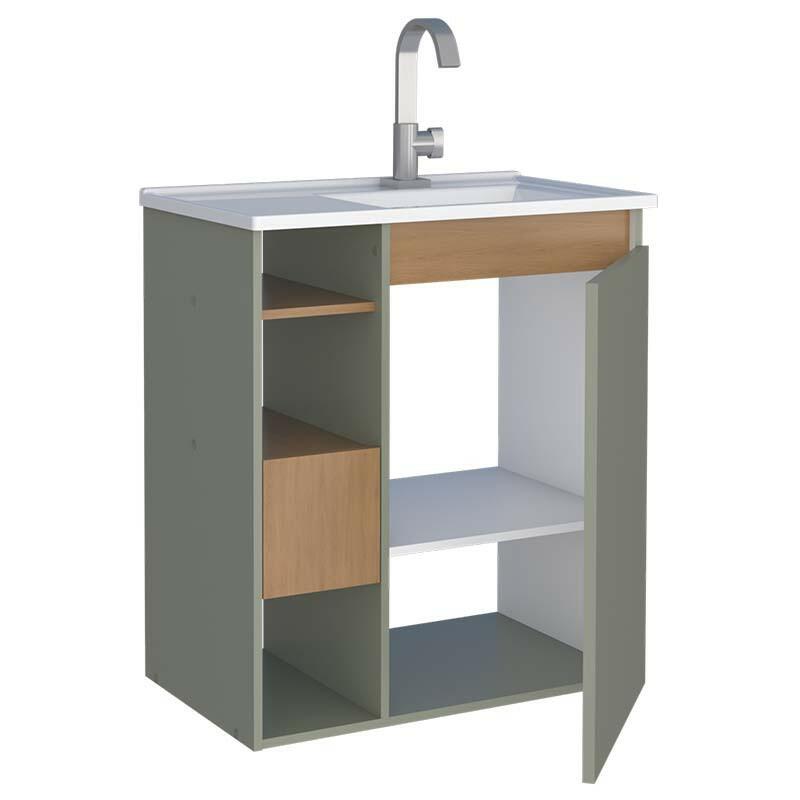 Gabinete Para Banheiro Madeira Lotus 60 Sem Pés Cozimax Jequitiba/Verde