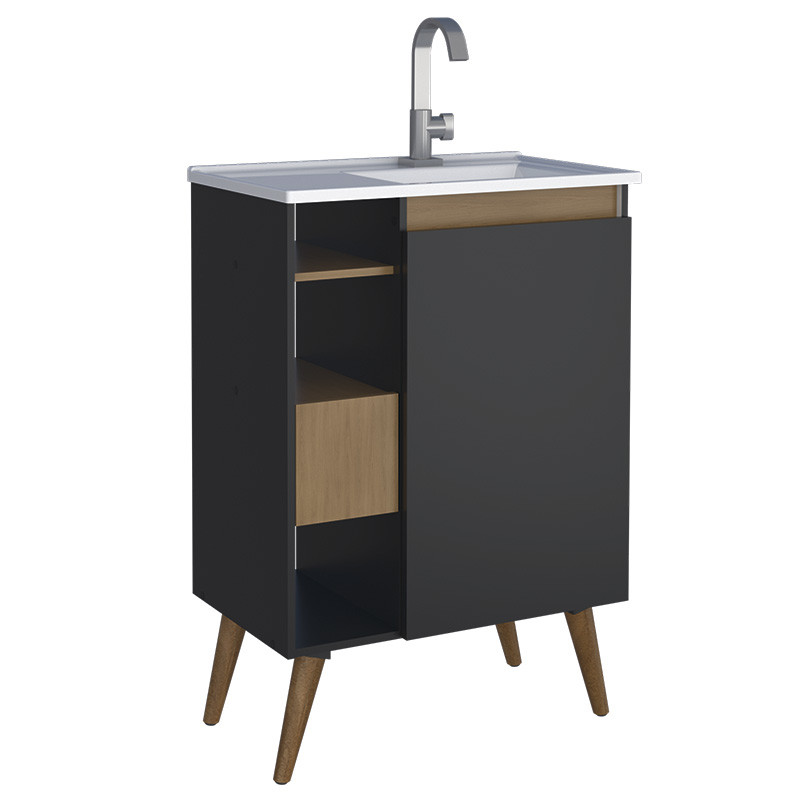 Gabinete Para Banheiro Madeira 62x89x36cm Lotus 60 Com Pés Cozimax Jequitiba/Preto