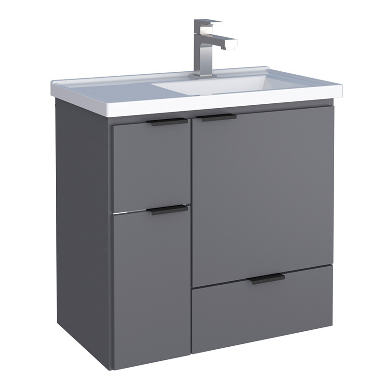 Gabinete Para Banheiro Madeira 60x59x35cm Orquídea 60 Com Lavatório Cozimax Cinza