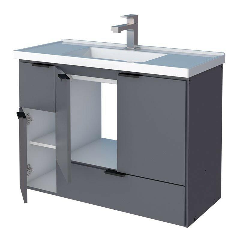 Gabinete Para Banheiro Madeira Orquídea 80 Com Lavatório Cozimax Cinza