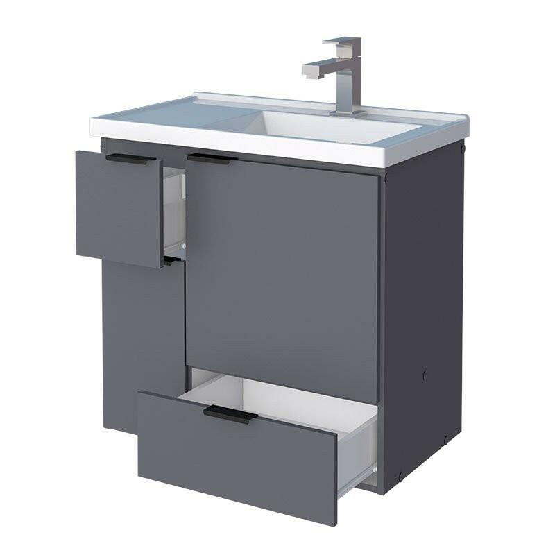 Gabinete Para Banheiro Madeira Orquídea 60 Com Lavatório Cozimax Cinza