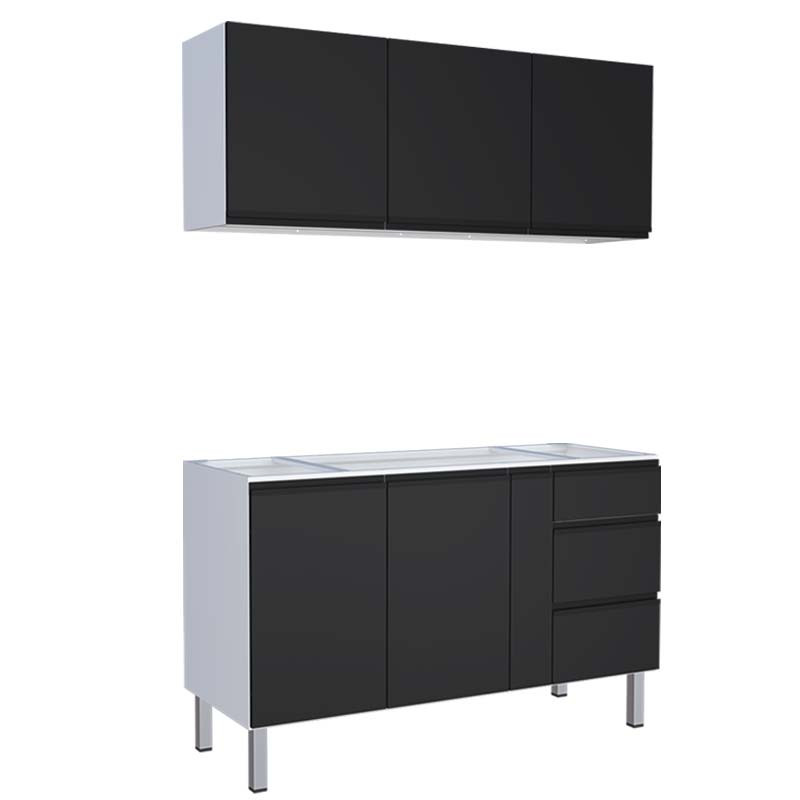 Cozinha Completa Gabinete Para Pia 150cm e Armário Aéreo Gaia Cozimax Preto