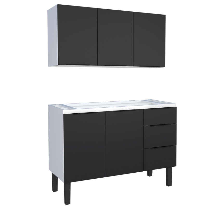 Cozinha Completa Gabinete Para Pia 120cm e Armário Aéreo Júpiter Cozimax Preto