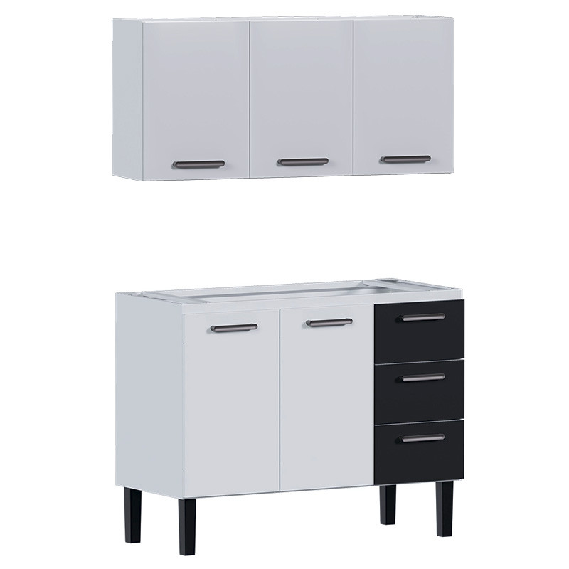 Cozinha de Aço Gabinete Para Pia 120cm com Armário Aéreo Novo Vênus Cozimax Branco/Preto