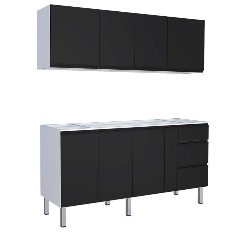 Cozinha Completa Gabinete Para Pia 180cm e Armário Aéreo Gaia Cozimax Preto