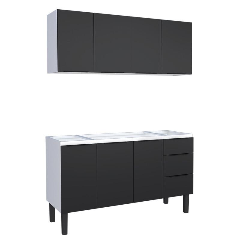 Cozinha Completa Gabinete Para Pia 160cm e Armário Aéreo Júpiter Cozimax Preto
