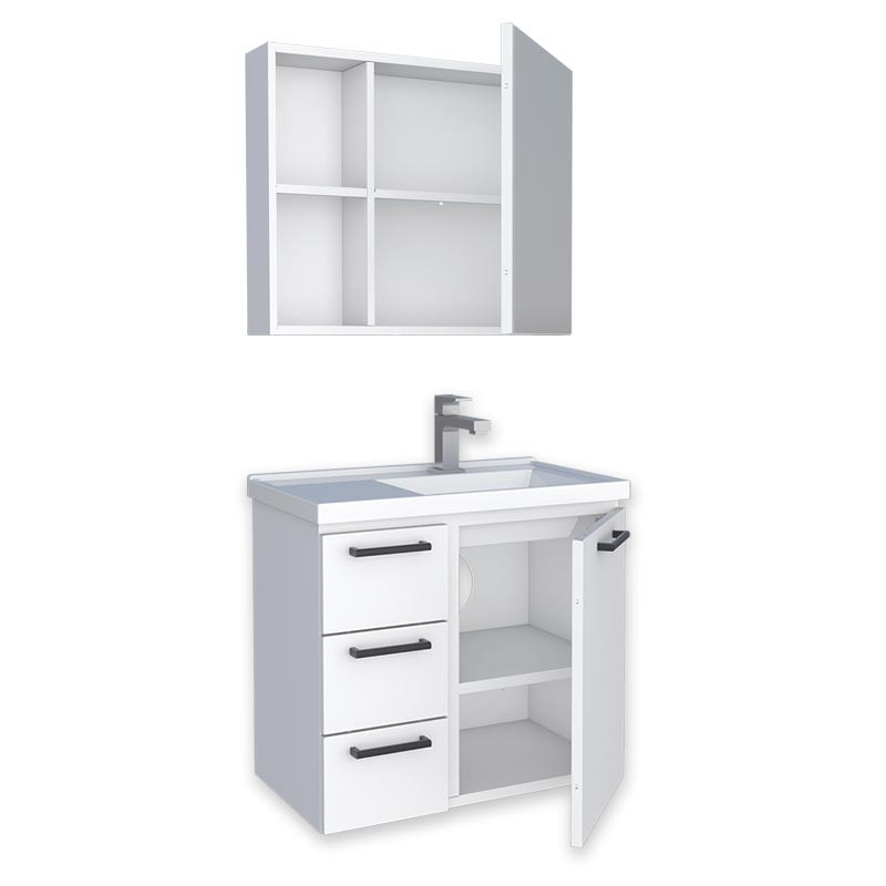 Conjunto Para Banheiro Aço Gabinete com Espelho Ameixa 60 Cozimax Branco