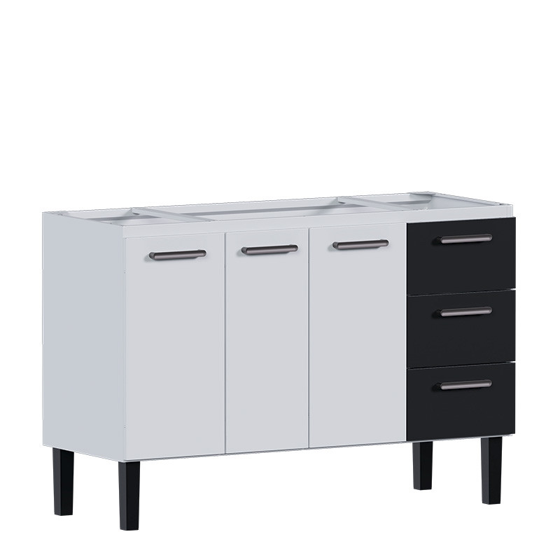 Gabinete de Aço Para Pia de 140cm 3 Gavetas 134x92x52cm Novo Vênus Cozimax Branco/Preto