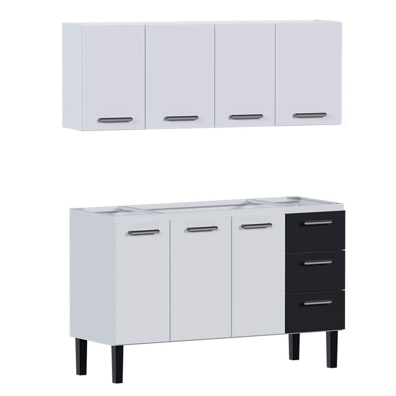 Cozinha de Aço Gabinete Para Pia 150cm com Armário Aéreo Novo Vênus Cozimax Branco/Preto