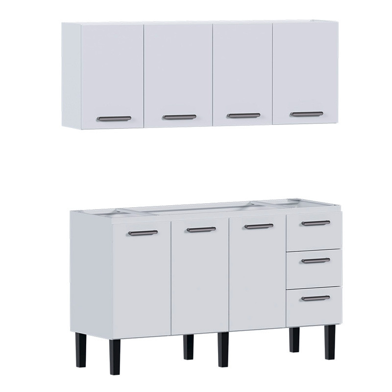Cozinha de Aço Gabinete Para Pia 150cm com Armário Aéreo Novo Vênus Cozimax Branco