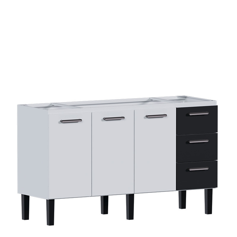 Gabinete de Aço Para Pia de 160cm 3 Gavetas 153x92x52cm Novo Vênus Cozimax Branco/Preto