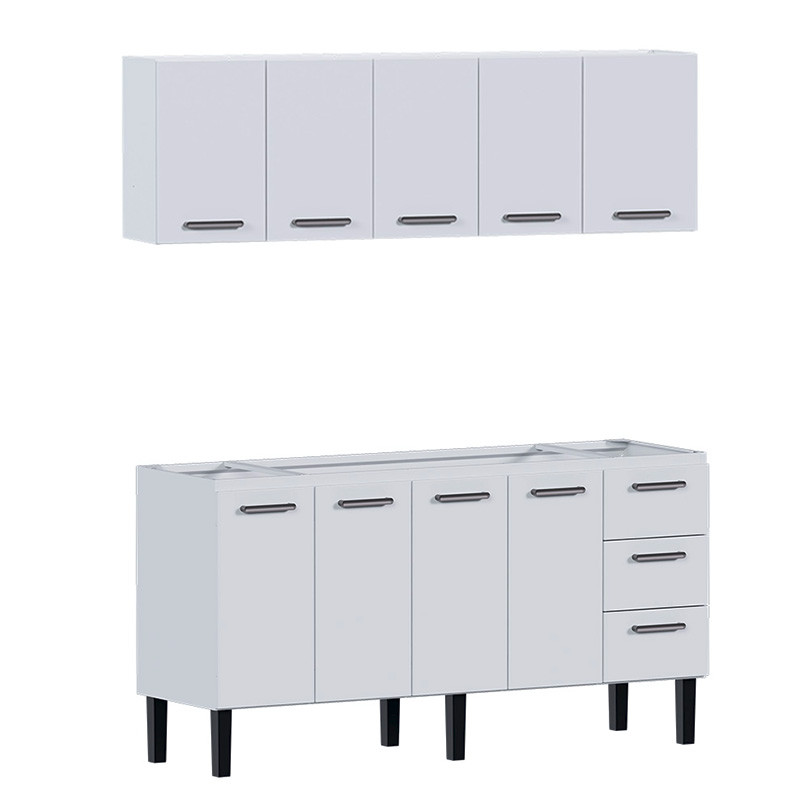 Cozinha de Aço Gabinete Para Pia 180cm com Armário Aéreo Novo Vênus Cozimax Branco