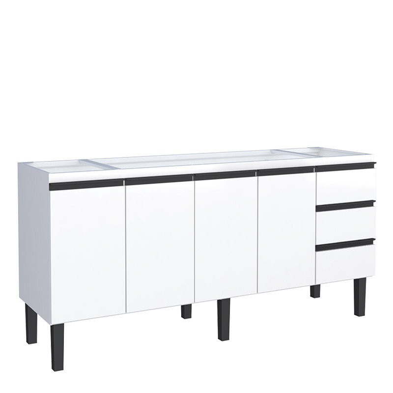 Gabinete de Aço Para Pia 180cm 4 Portas 3 Gavetas 174x85x50cm Netuno Cozimax Branco
