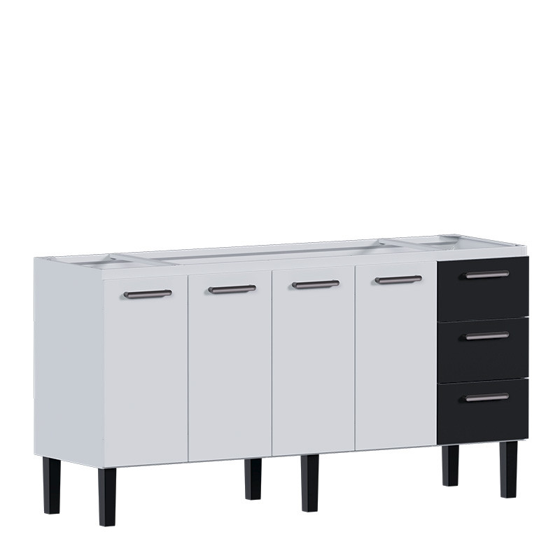 Gabinete de Aço Para Pia de 180cm 3 Gavetas 174x92x52cm Novo Vênus Cozimax Branco/Preto