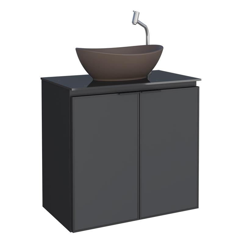 Gabinete Para Banheiro Aço 60x57x33cm Tampo Vidro Com Cuba Bali Marrom Umbu Cozimax Preto