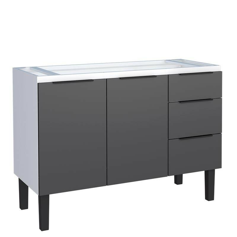 Gabinete de Aço Para Pia 120cm 2 Portas 3 Gavetas Júpiter Cozimax Preto