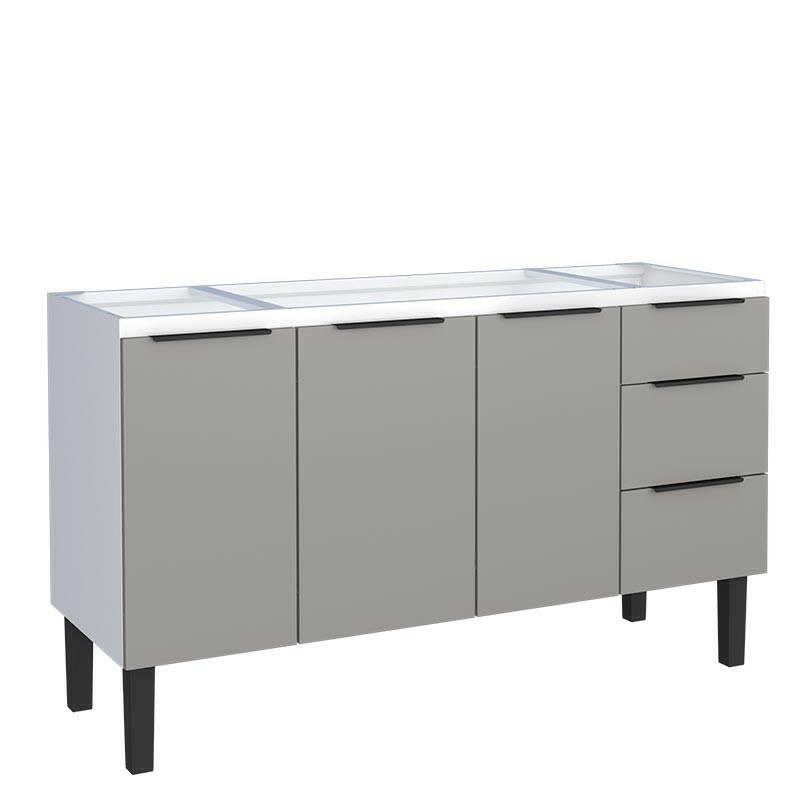 Gabinete de Aço Para Pia 150cm 3 Portas 3 Gavetas Júpiter  Cozimax Cinza Argila