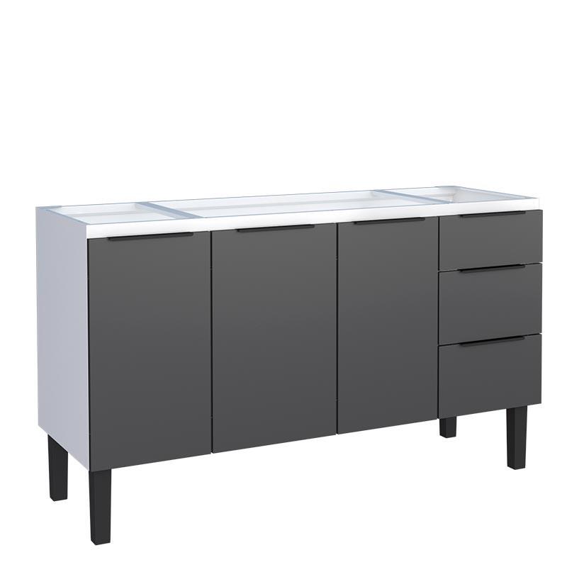 Gabinete de Aço Para Pia 150cm 3 Portas 3 Gavetas Júpiter Cozimax Preto
