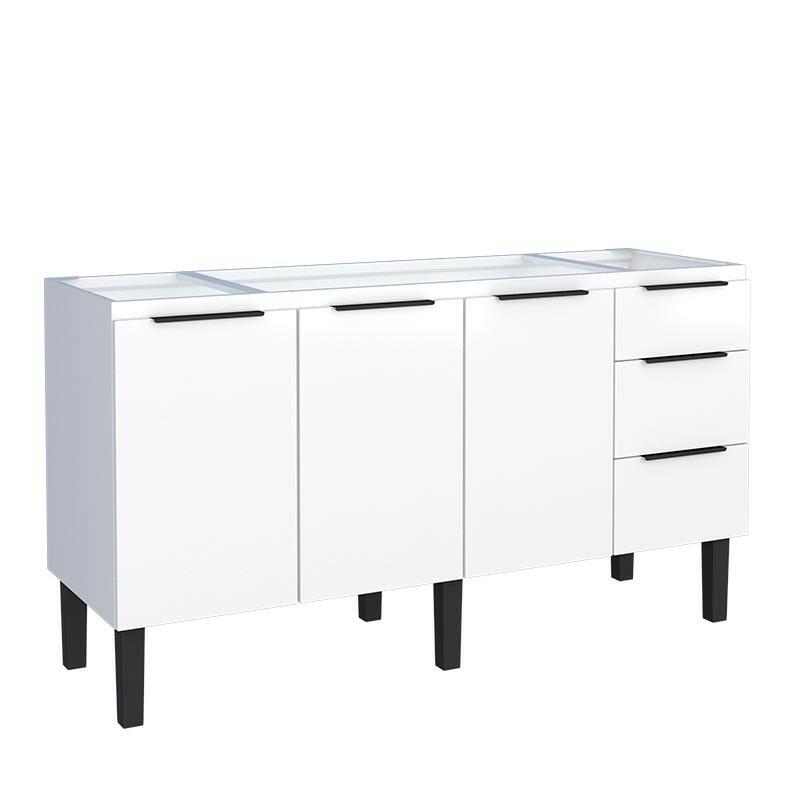 Gabinete de Aço Para Pia 160cm 3 Portas 3 Gavetas Júpiter Cozimax Branco