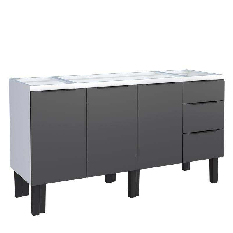Gabinete de Aço Para Pia 160cm 3 Portas 3 Gavetas Júpiter Cozimax Preto