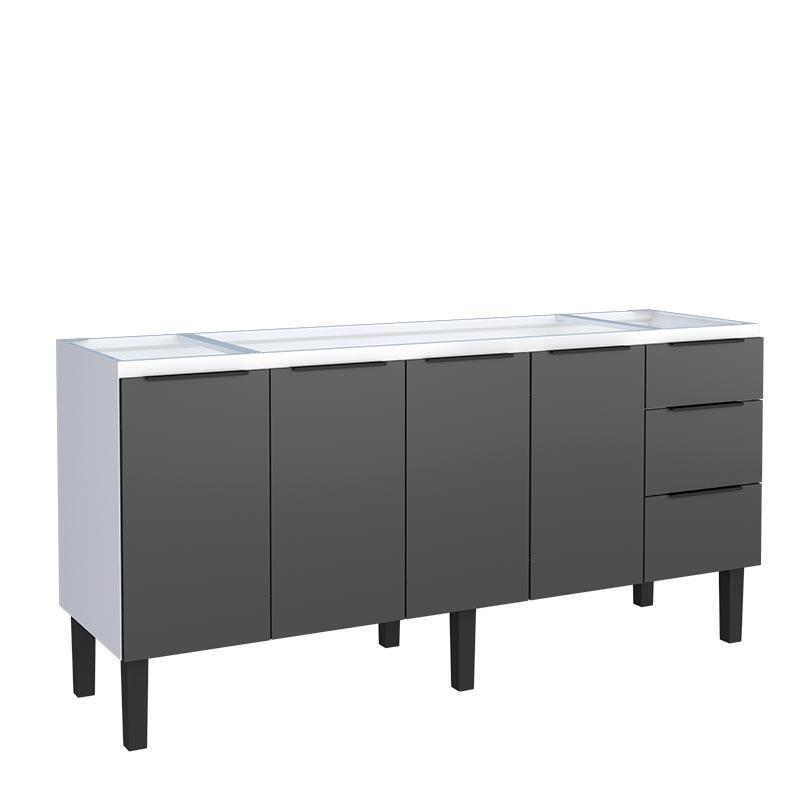 Gabinete de Aço Para Pia 180cm 4 Portas 3 Gavetas Júpiter Cozimax Preto