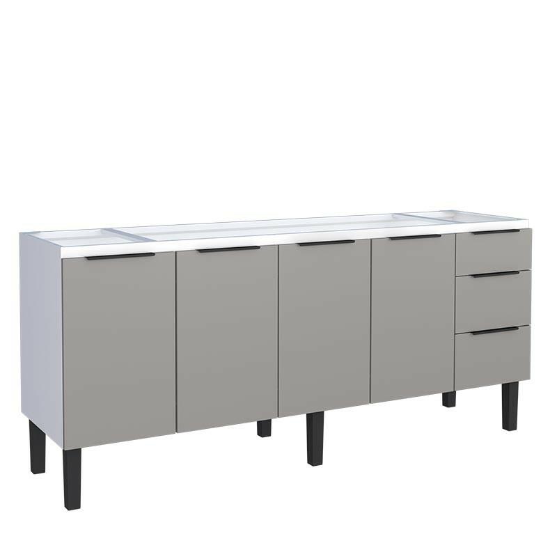 Gabinete de Aço Para Pia 200cm 4 Portas 3 Gavetas Júpiter Cozimax Cinza Argila