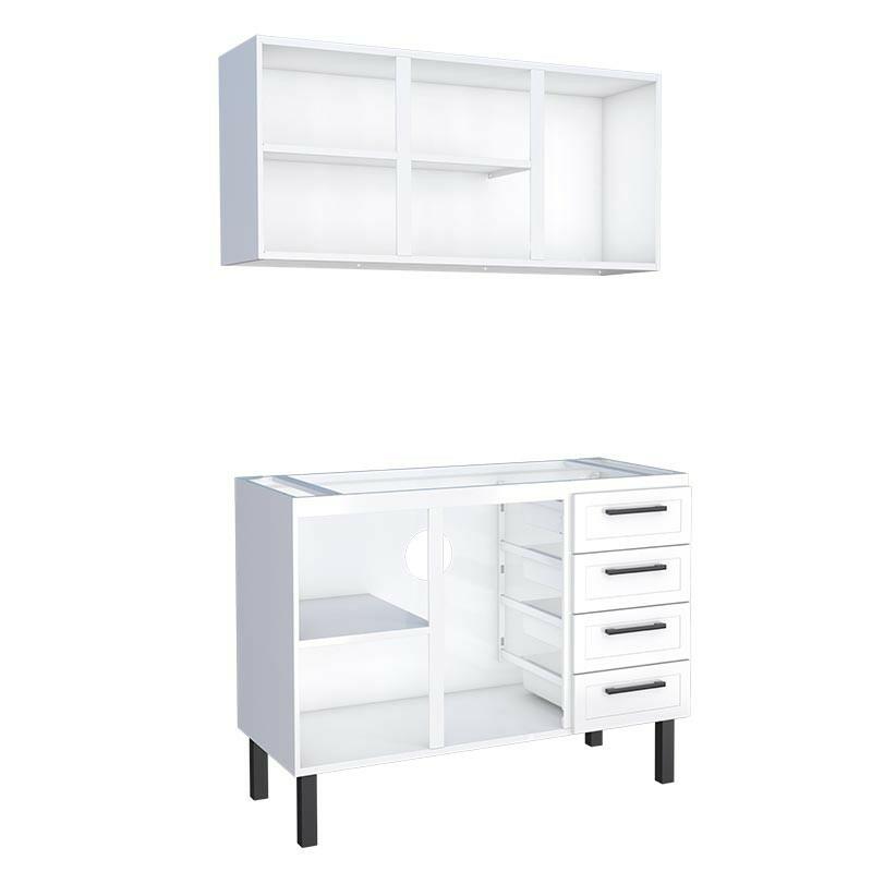 Cozinha Completa Gabinete Para Pia 120 e Armário Aéreo Juno/Apolo 4 Gavetas Cozimax Branco
