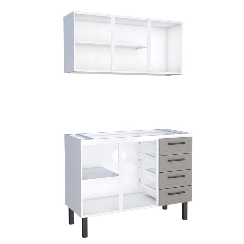 Cozinha Completa Gabinete Para Pia 120 e Armário Aéreo Juno/Apolo 4 Gavetas Cozimax Cinza Argila