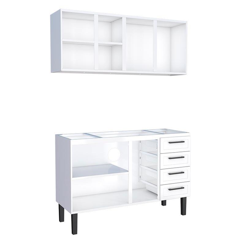 Cozinha Completa Gabinete Para Pia 140 e Armário Aéreo Juno/Apolo 4 Gavetas Cozimax Branco