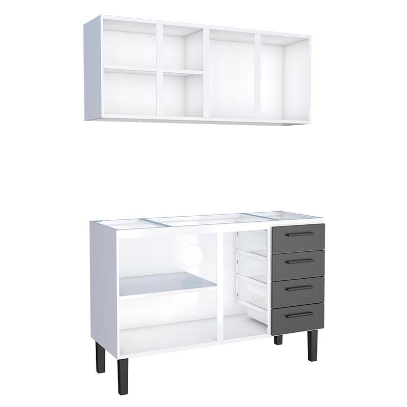 Cozinha Completa Gabinete Para Pia 140 e Armário Aéreo Juno/Apolo 4 Gavetas Cozimax Preto