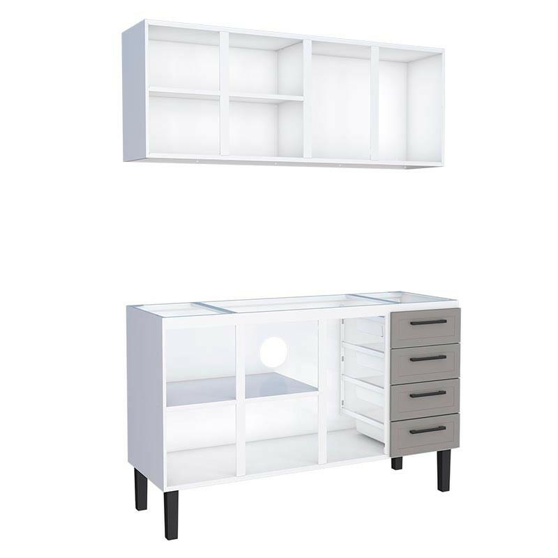 Cozinha Completa Gabinete Para Pia 150 e Armário Aéreo Juno/Apolo 4 Gavetas Cozimax Cinza Argila