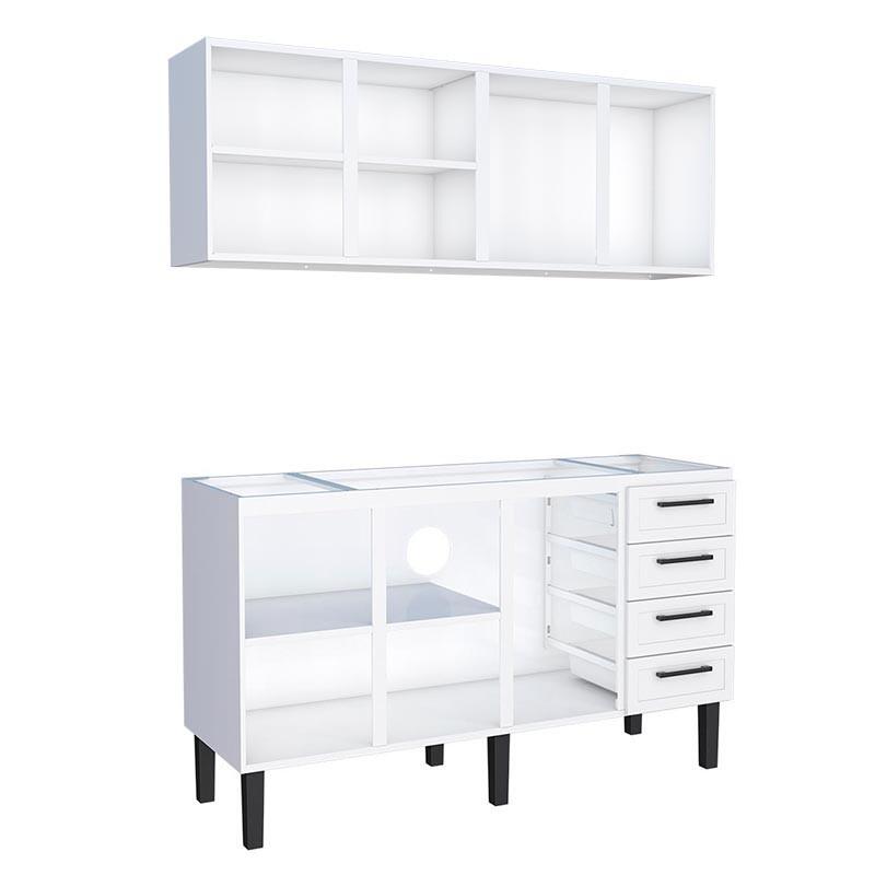 Cozinha Completa Gabinete Para Pia 160 e Armário Aéreo Juno/Apolo 4 Gavetas Cozimax Branco