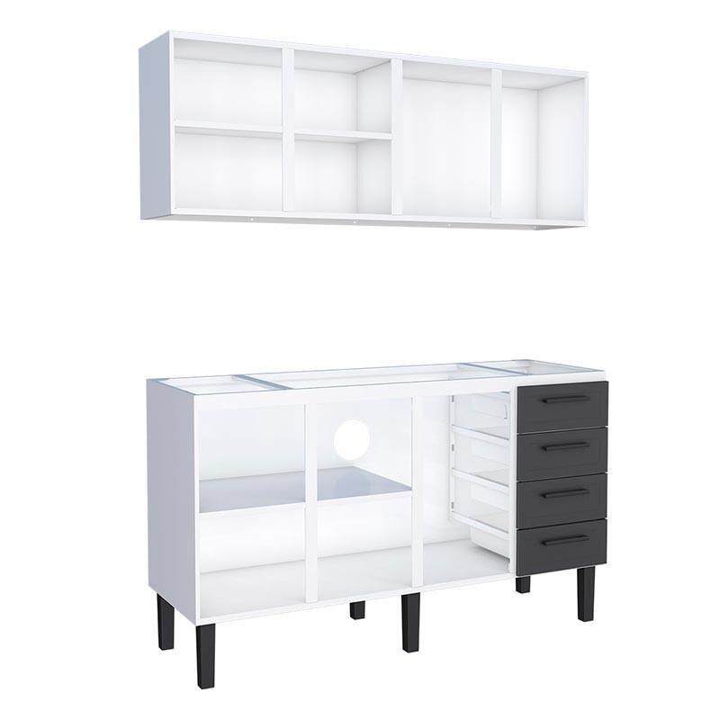 Cozinha Completa Gabinete Para Pia 160 e Armário Aéreo Juno/Apolo 4 Gavetas Cozimax Preto